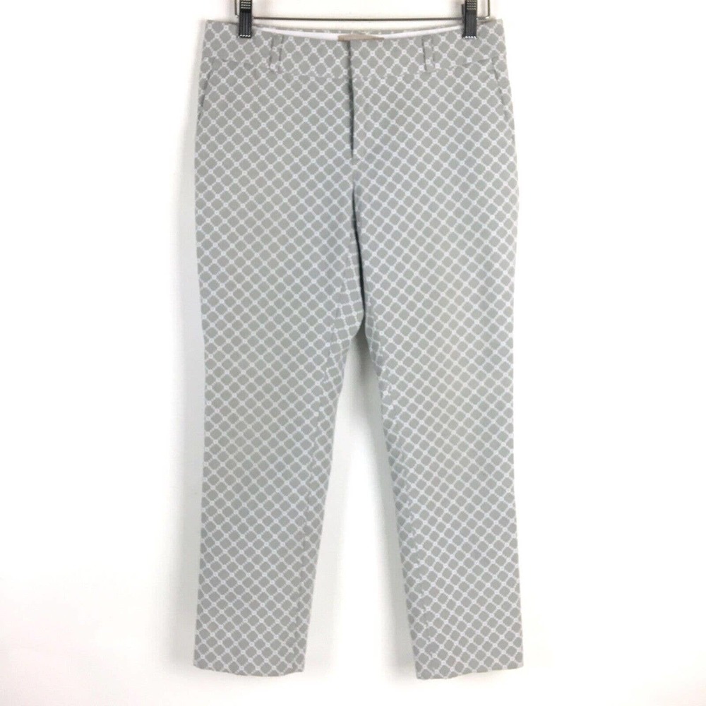 Banana Republic Womens Pants 2 Gray White Printed Hampton Trouser Stretch